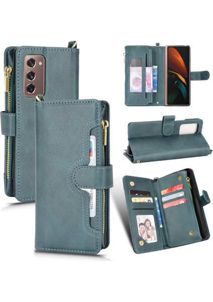 Samsung Galaxy Z Fold 2 Cüzdan Uzun Ipli Moda Pu Deri Fermuarlı Kartlıklı Cüzdan Telefon Kılıfı (Yurt Dışından)