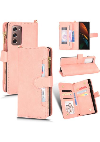 Samsung Galaxy Z Fold 2 Cüzdan Uzun Ipli Moda Pu Deri Fermuarlı Kartlıklı Cüzdan Telefon Kılıfı (Yurt Dışından)