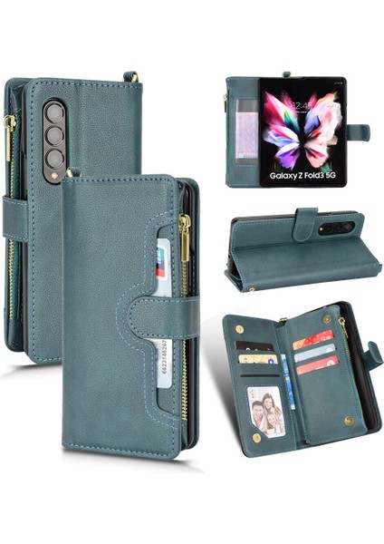 Samsung Galaxy Z Fold 3 Cüzdan Uzun Ipli Moda Pu Deri Fermuarlı Kartlıklı Cüzdan Telefon Kılıfı (Yurt Dışından)