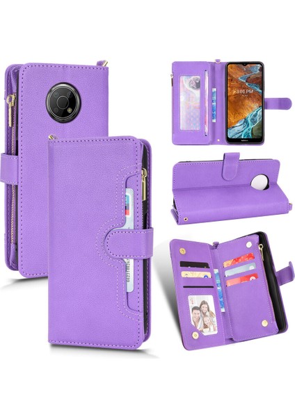 Nokia G300 Cüzdan Uzun Ipli Moda Pu Deri Fermuarlı Kartlıklı Cüzdan Telefon Kılıfı (Yurt Dışından)