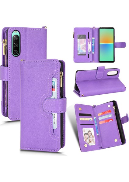 Sony Xperia 10 Iv Cüzdan Uzun Ipli Moda Pu Deri Fermuarlı Kartlıklı Cüzdan Telefon Kılıfı (Yurt Dışından)