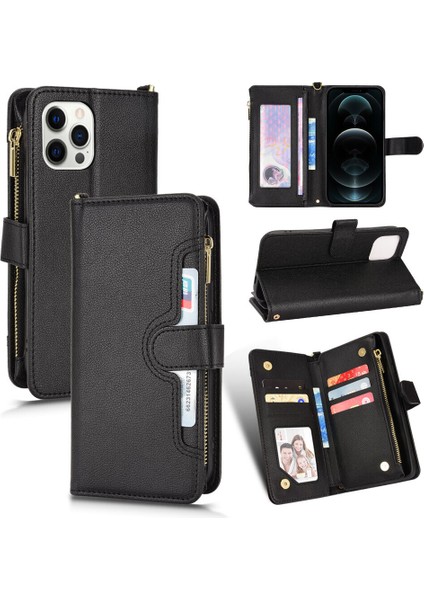 iPhone 12/iphone 12 Pro Cüzdan Uzun Ipli Moda Pu Deri Fermuarlı Kartlıklı Cüzdan Telefon Kılıfı (Yurt Dışından)