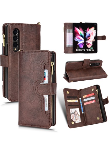 Samsung Galaxy Z Fold 4 Cüzdan Uzun Ipli Moda Pu Deri Fermuarlı Kartlıklı Cüzdan Telefon Kılıfı (Yurt Dışından)