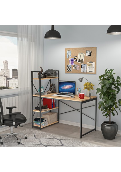 CLM108 Ceviz Metal Kitaplıklı Çalışma Masası modelleri