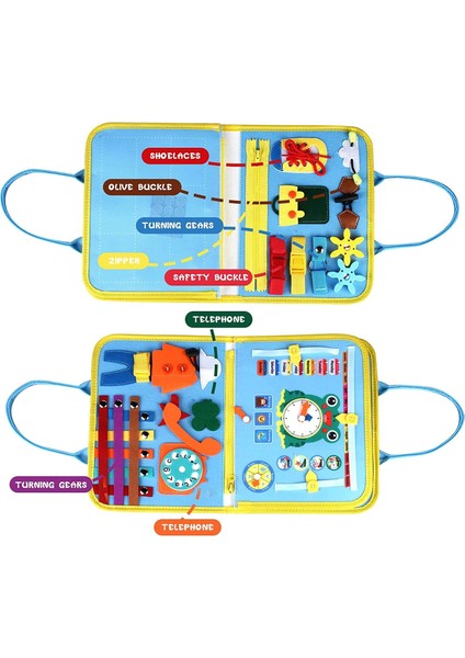 Robo Kids Montessori Keçe Eğitim Çantası Busy Board- Mavi  4 Sayfa