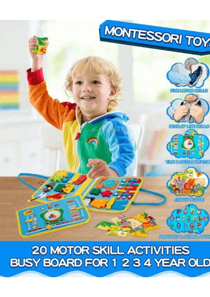 Robo Kids Montessori Keçe Eğitim Çantası Busy Board- Mavi  4 Sayfa