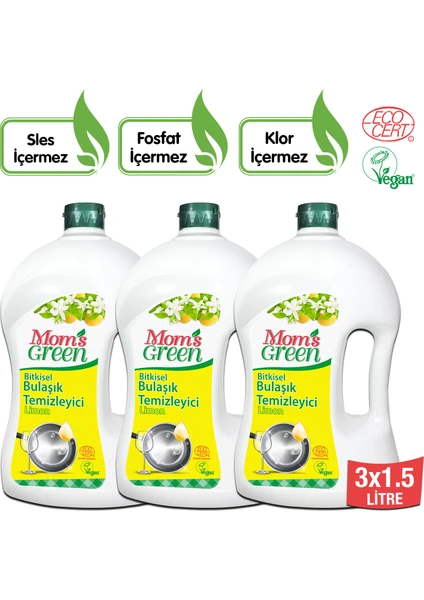 Mom's Green 3'lü Set Bitkisel Elde Bulaşık Temizleyici Limon 1,5 lt x 3