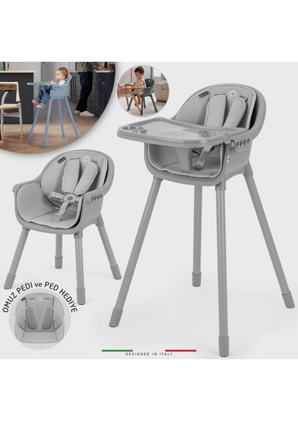 Misto 4in1 Bebek Mama Sandalyesi ve Mama Oturağı Iç Pedli Gri