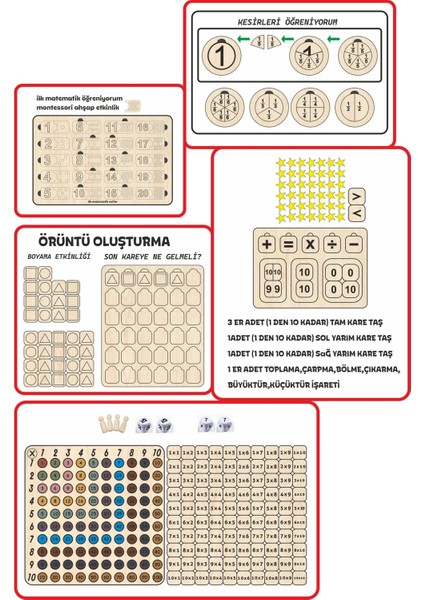 Matematik Ilkokul Montessori Ahşap Eğitici Etkinlik 5 Li Seti