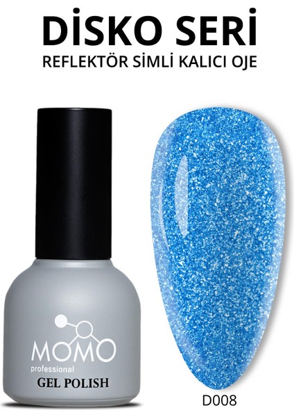 Disko Kalıcı Oje D008 Mavi 10 ml, Reflective Flash Gel Polish