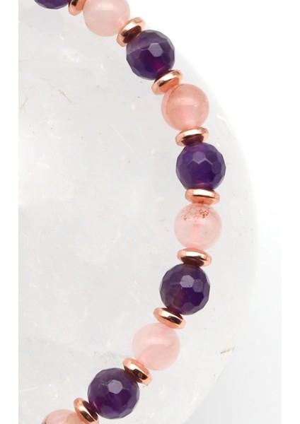 Ametist - Pembe Kuvars Doğal Taş Makrome Örme Bileklik fiyatları