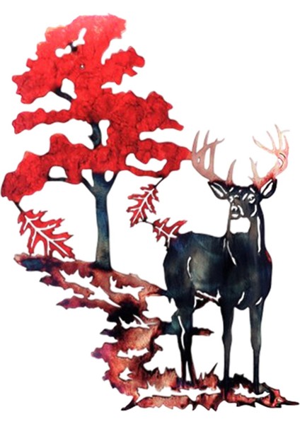 Geyik Metal Duvar Sanatı Asılı Heykel Arka Plan Ev Yatak Odası Bahçe Dekor Kırmızı Kırmızı 28X30 cm (Yurt Dışından)