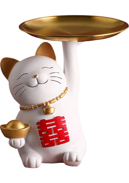 Kedi Masası Depolama Tepsisi Heykeli Hayvan Heykel Tv Dolabı Cafe Dekorasyon Beyaz Orta (Yurt Dışından)