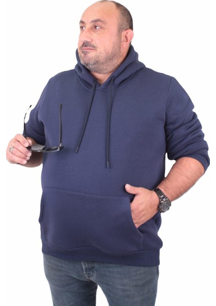 Mocgrande Büyük Beden Erkek Basic Sweat Kapüşonlu 11700 Indıgo modelleri