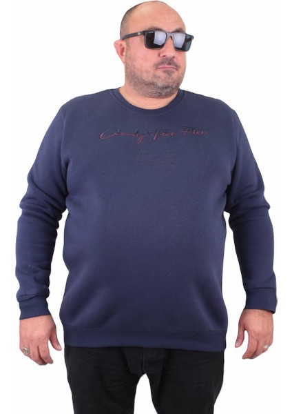 Mocgrande Erkek Büyük Beden Sıfır Yaka Sweat Only Free 23202 Indıgo