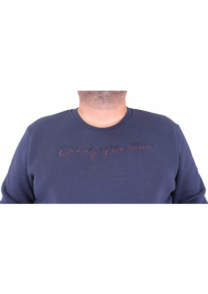 Mocgrande Erkek Büyük Beden Sıfır Yaka Sweat Only Free 23202 Indıgo fırsatları