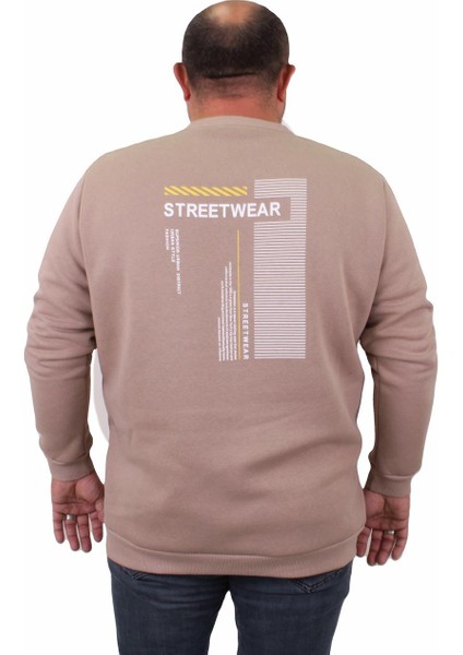 Mocgrande Erkek Büyük Beden Sıfır Yaka Sweat Streetwear 23206 Toprak