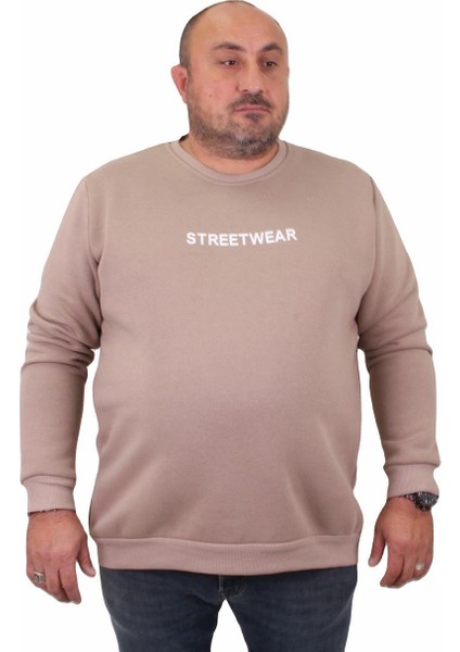 Mocgrande Erkek Büyük Beden Sıfır Yaka Sweat Streetwear 23206 Toprak