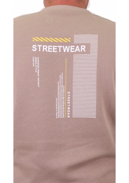 Mocgrande Erkek Büyük Beden Sıfır Yaka Sweat Streetwear 23206 Toprak