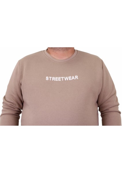 Mocgrande Erkek Büyük Beden Sıfır Yaka Sweat Streetwear 23206 Toprak