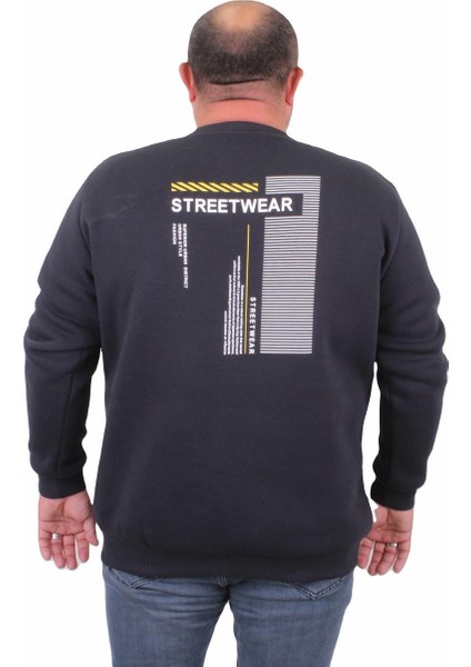 Mocgrande Erkek Büyük Beden Sıfır Yaka Sweat Streetwear 23206 Lacıvert