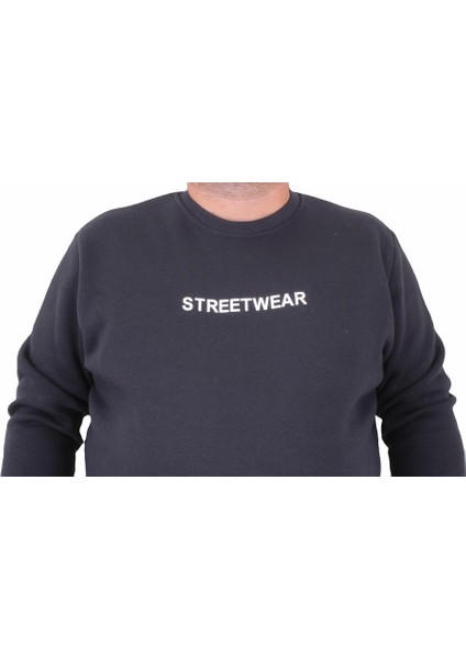 Mocgrande Erkek Büyük Beden Sıfır Yaka Sweat Streetwear 23206 Lacıvert indirimleri