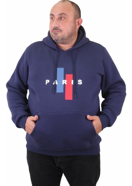 Mocgrande Erkek Büyük Beden Kapuşonlu Sweat Paris 23209 Indıgo