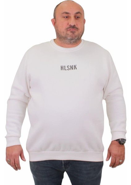 Mocgrande Erkek Büyük Beden Sıfır Yaka Sweat Hlsnk 23204 Ekru