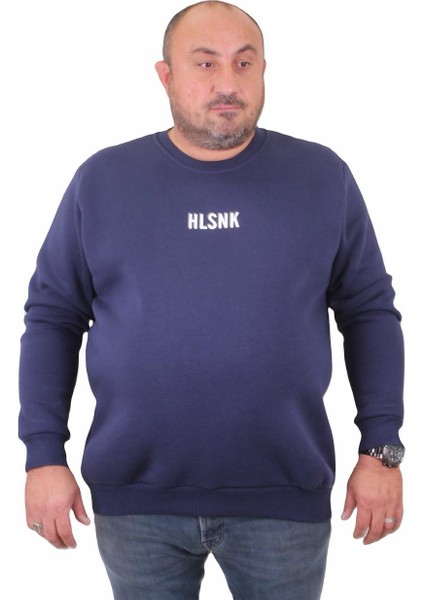 Mocgrande Erkek Büyük Beden Sıfır Yaka Sweat Hlsnk 23204 Indıgo