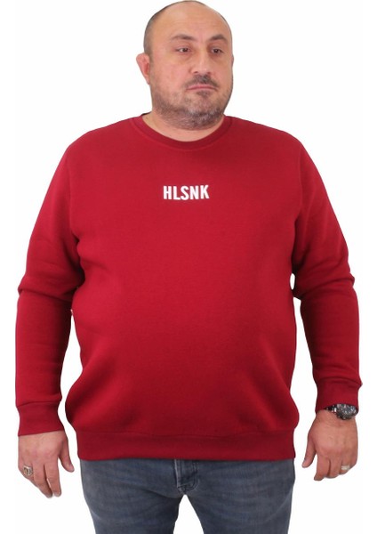 Mocgrande Erkek Büyük Beden Sıfır Yaka Sweat Hlsnk 23204 Bordo