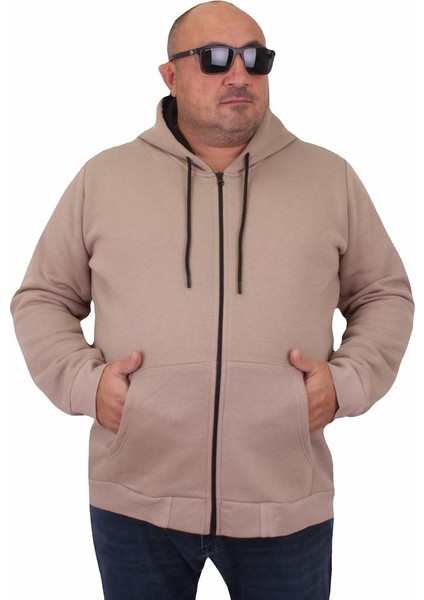 Mocgrande Büyük Beden Unisex Kapüşonlu 3ip Sweat 11701 Toprak
