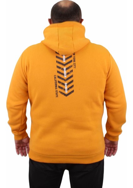 Mocgrande Erkek Büyük Beden Kapuşonlu Sweat Danger 23212 Hardal