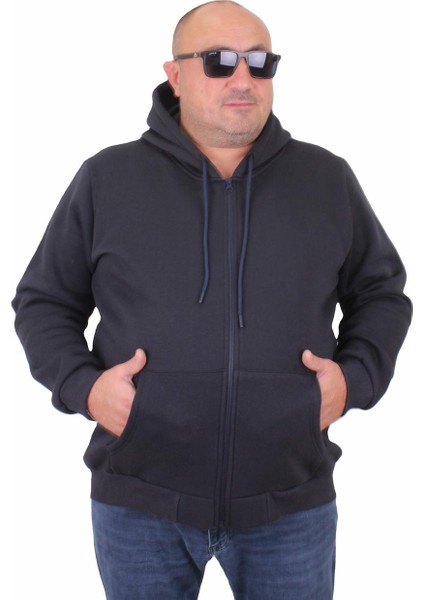 Mocgrande Büyük Beden Unisex Kapüşonlu 3ip Sweat 11701 Lacıvert