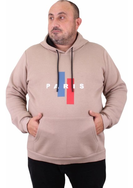 Mocgrande Erkek Büyük Beden Kapuşonlu Sweat Paris 23209 Toprak