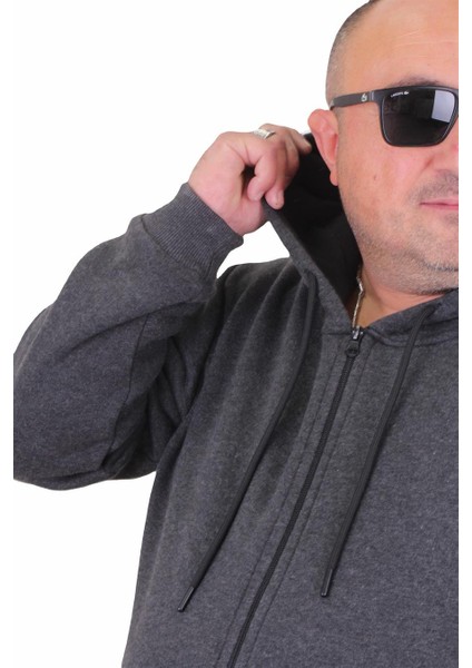 Mocgrande Büyük Beden Unisex Kapüşonlu 3ip Sweat 11701 Antrasit Melanj fırsatları