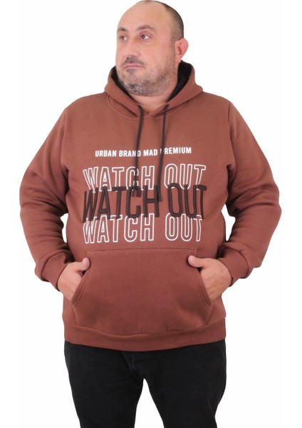 Mocgrande Erkek Büyük Beden Kapuşonlu Sweat Watch Out 23210 Taba