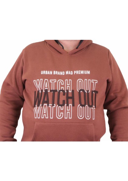 Mocgrande Erkek Büyük Beden Kapuşonlu Sweat Watch Out 23210 Taba modelleri