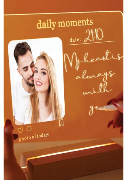 Ahşap Tabanlı, Kalemle Yazılabilir USB LED Masa Gece Lambası