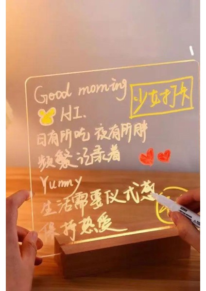 Ahşap Tabanlı, Kalemle Yazılabilir USB LED Masa Gece Lambası fiyatları