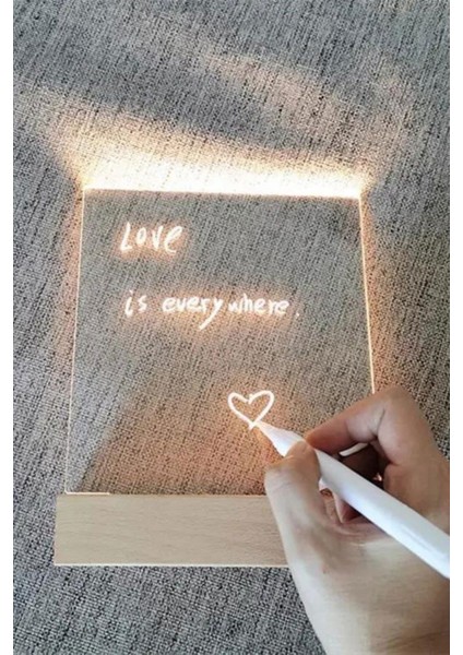 Ahşap Tabanlı, Kalemle Yazılabilir USB LED Masa Gece Lambası fırsatları