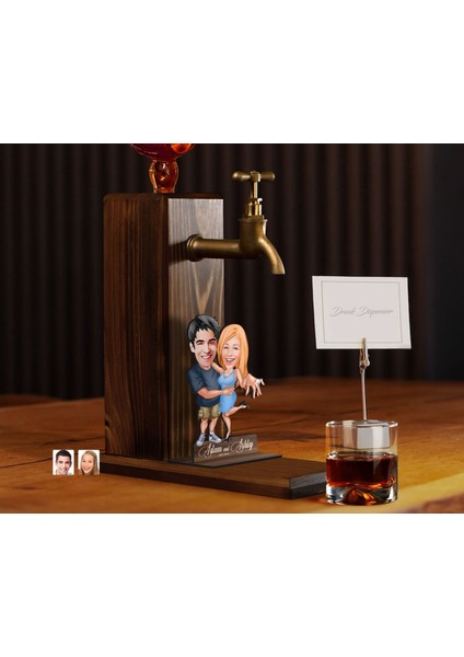 Gift Kişiye Özel Sevgililer Karikatürlü Musluklu Ahşap Viski Standı-10, Viski Çeşmesi, Doğum Günü Hediyesi, Içecek Dispenseri modelleri