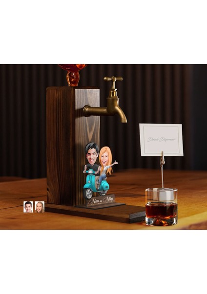 Gift Kişiye Özel Sevgililer Karikatürlü Musluklu Ahşap Viski Standı-28, Viski Çeşmesi, Doğum Günü Hediyesi, Içecek Dispenseri modelleri
