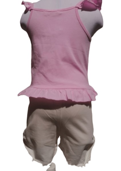 Kız Çocuk İkili Takım – Flamingo Baskılı Pembe Askılı T-Shirt ve Cepli Dantelli Şort fiyatları
