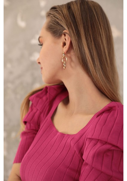 Triko Kumaş Karpuz Kol Kadın Elbise-Fuşya fırsatları