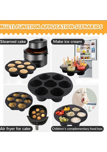 Holly Home 2'li Airfryer Silikon Pişirme Kalıbı Yuvarlak Kek Muffin Kalıbı 7 Bölmeli x 2 Adet