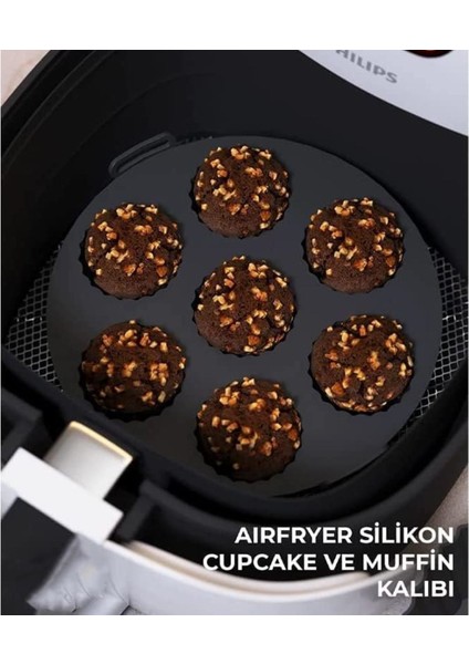 Holly Home 2'li Airfryer Silikon Pişirme Kalıbı Yuvarlak Kek Muffin Kalıbı 7 Bölmeli x 2 Adet