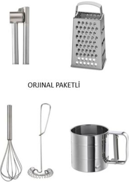4 Adet 5 Parça Mutfak Seti; Koncıs Sarımsak Ezici+ Idealısk Rende+ Idealısk 2 Li Çırpıcı+ Idealısk Un Eleği