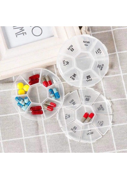 Taşınabilir Haftalık 7 Bölmeli Hap Kutusu, Taşınabilir Mini Yuvarlak Yedi Günlük Küçük Hap Kutusu, Bölünmüş Plastik Seyahat Saklama Kutusu, Buğday Mavisi Hap Kutusu 8.5*2.0 (Yurt Dışından)