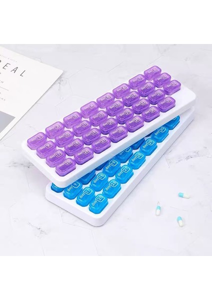 Küçük Hap Kutusu 30 Gün Taşınabilir Küçük Boyutlu Mini Bir Ay Büyük Kapasiteli Günlük Haplar 31 Hap Kutusu Gri 31 Izgaralı Hap Kutusu + Hap Kesici (Yurt Dışından)