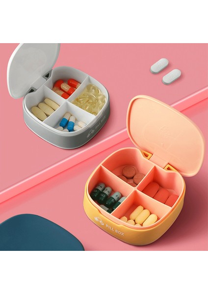 Masa Küçük Hap Kutusu Üst Düzey Ilaç Hap Kutusu Hap Kapsül Saklama Kutusu Dört Bölmeli [pembe ve Sarı] 1 Paket + Ilaç Kesici [gıda Sınıfı Pp5] Yüksek Değerli Taşınabilir Model (Yurt Dışından)